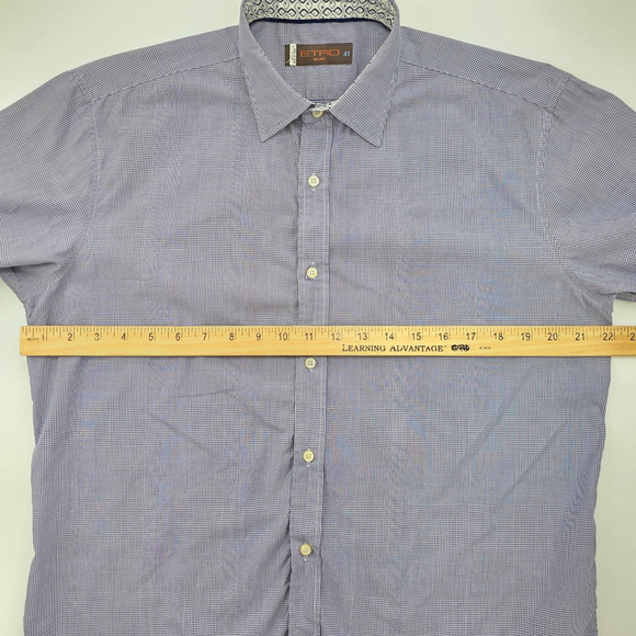 Quiet Luxury Etro Milano Dress Shirt Men’s 41 Blue Micro Check Cotton - Picture 7 of 10